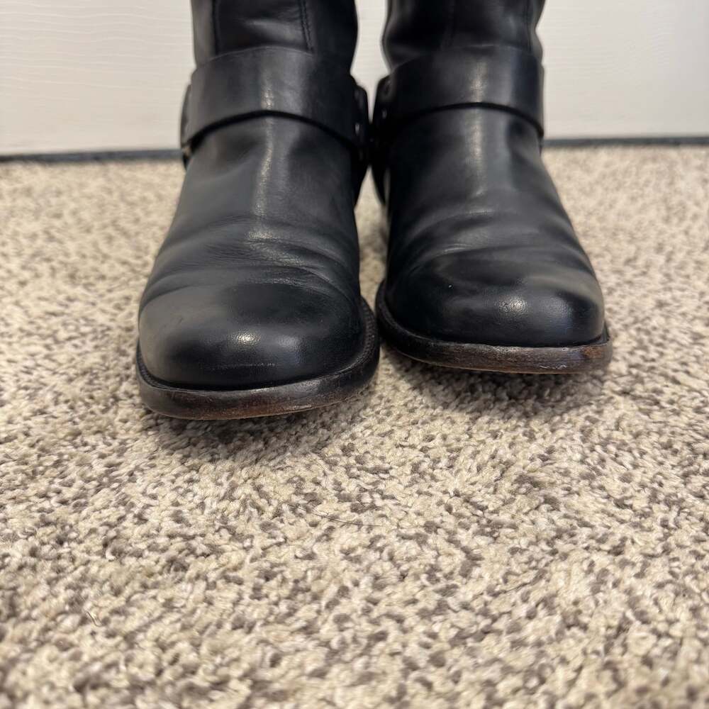 Frye Phillip Harness Tall Black Leather Riding Boots 6.5 extended calf - Picture 6 of 14